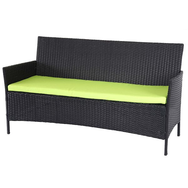 Mendler Halden 3-zits poly rotan tuinbank, bank, antraciet, groene kussens, 64283