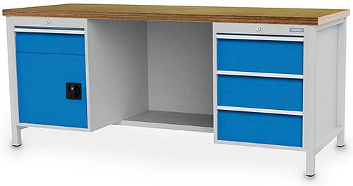 Bedrunka + Hirth box werkbank 2000, vv 4 lades en 1 vleugeldeur, 2000x750x859 mm, 03.19.24VA