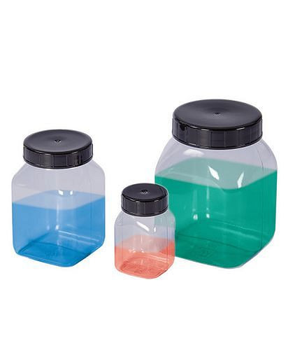 DENIOS Weithalsflaschen aus PVC, eckig, natur-transparent, 50 ml, VE: 30 Stück, 281975