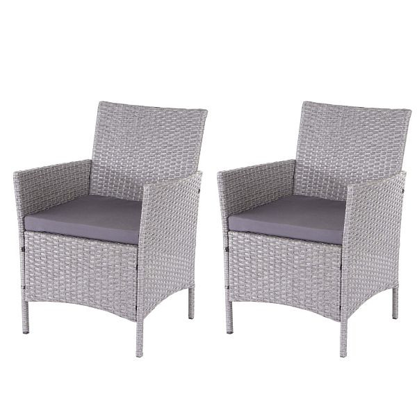 Mendler set van 2 poly rotan tuinstoelen Halden, rieten stoelen, grijs, kussens antraciet, 64302