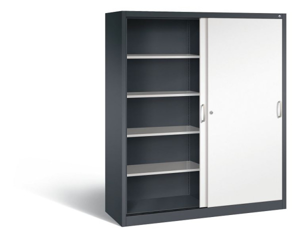 C+P schuifdeurkast Acurado, H1950xB1600xD500mm, kleur: zwartgrijs / verkeerswit, beugelgreep, 5 niveaus, 2150-00 S10224