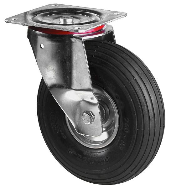 BS rollen transportrol, wielbreedte 85 mm, wiel-Ø 260 mm, draagvermogen 200 kg, zwart rubberen luchtwiel, wiellichaam stalen velg, rollager, L400.C90.260