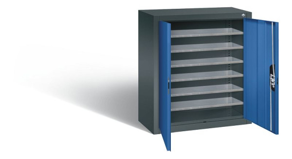 C+P tijdschriftenkast serie 13, H830xB700xD300mm, kleur: antracietgrijs / gentiaanblauw, verzonken handgreep, 134013-20 S10064