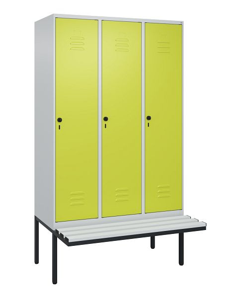 C+P Umkleidespind Classic PLUS, 3 Abteile, 2120x1200x815mm, 7035/0024, Drehriegel, je 2 Doppel-Haken, 0800407-32F S10040