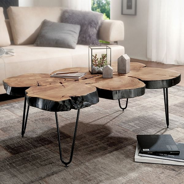 Wohnling salontafel BAGLI massief acaciahout 115 cm breed design metalen poten landelijke stijl, WL1.510