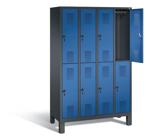 C+P locker dubbeldekker Evolo, H1850xW1190xD500mm, kleur: zwartgrijs / gentiaanblauw, 48310-40 S10282