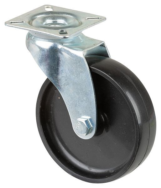 BS rollen apparatenrol, plaat, wielbreedte 23 mm, wiel-Ø 100 mm, draagvermogen 65 kg, zwart kunststof, glijlager, VE = 4 stuks, A300.A90.100