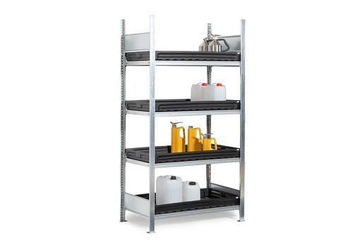DENIOS Gefahrstoffregal GKW 1040 pro, 4 PE-Wannen, 1060 x 437 x 2000 mm, Grundfeld, 273906