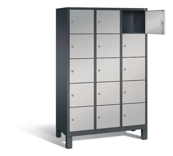 C+P lockerkast Evolo, H1850xB1200xD500mm, kleur: zwart-grijs/wit aluminium, 48010-325 S10075