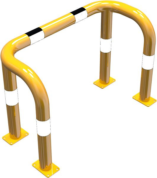 Schake-stootbeschermbeugel dubbele beugel stalen buis Ø 76 mm geel/zwart, totale breedte: 1000 mm, hoogte boven de grond: 650 mm, voor plugbevestiging, 477_70PBG