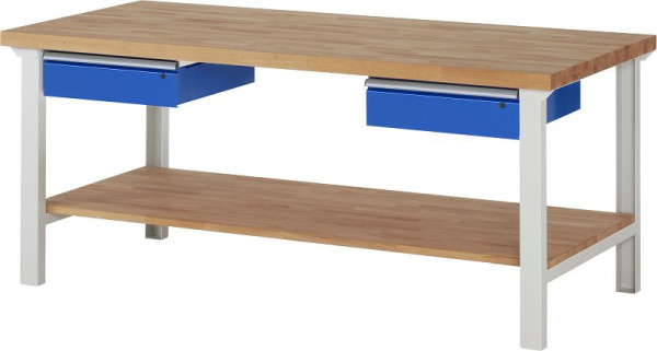 RAU werkbank serie 7000 - modulair ontwerp, 2 onderladen, massief beukenhouten legbord, 2000x840x900 mm, 03-7002A7-209B4S.11