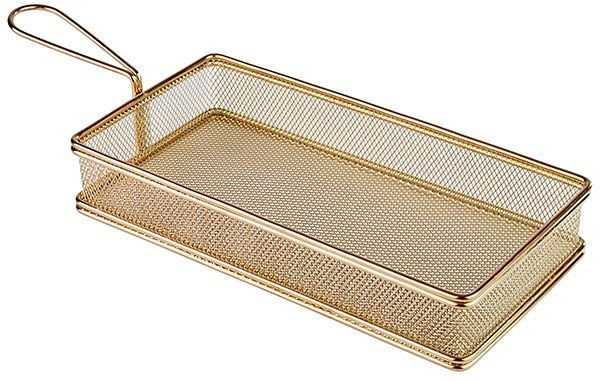 APS serveerfrituurmand, 26 x 13 cm, hoogte: 5 cm, RVS, goudlook, handvat: 9,5 cm, -SNACKHOLDER-, 40613