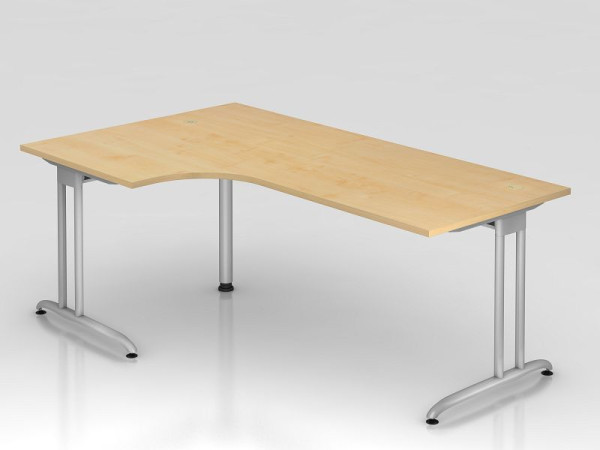 Hammerbacher hoektafel C-poot 200x120cm 90° esdoorn, hoekvorm 90°, horizontale kabelgoot, links of rechts te monteren, VBS82/3/S