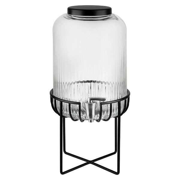 APS drankdispenser -URBAN-, Ø 22 x 45 cm, glazen container, RVS kraan, metalen frame, siliconen antislipmat, 7 liter, 10451