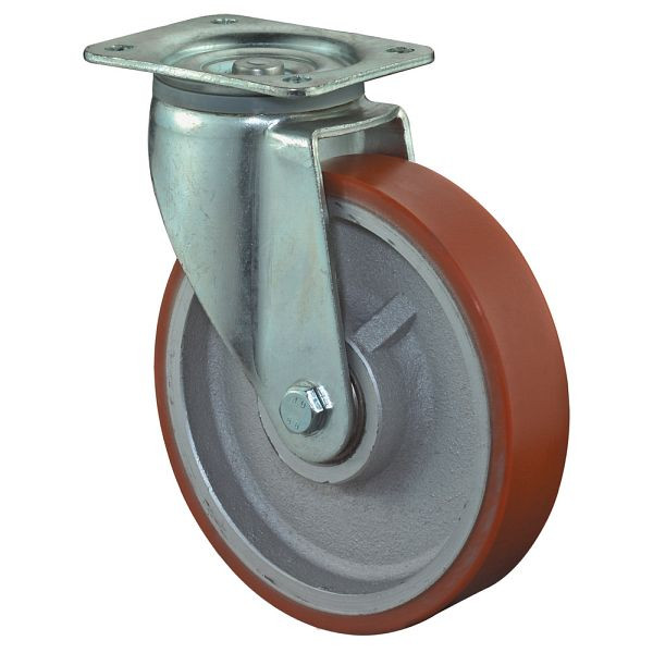 BS Rollen Zwaarlastwiel, wielbreedte 50 mm, wiel-Ø 125 mm, draagvermogen 550 kg, gegoten polyurethaan 95 Shore A, gegoten wiellichaam, kogellager, L600.C10.125