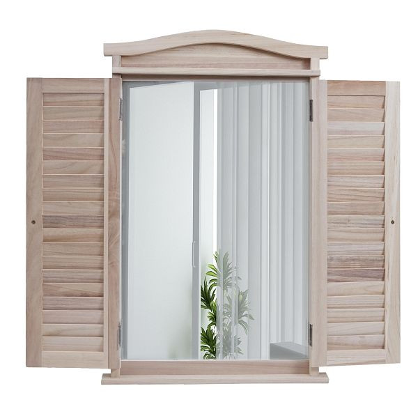 Mendler wandspiegel badkamerspiegel badkamerspiegel raam met luiken, 71x46x5cm, shabby natuurlijke kleur, 94482