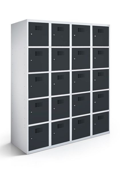 KEMMLIT lockerkast met 4 vakken en 16 deuren 30cm met gesloten bodem, antracietgrijs 7016, draaibare sluiting, 100678