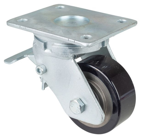 BS-wielen Zwaarlastwiel met wiel/slot, breedte 40 mm, Ø100 mm, tot 290 kg, polyurethaan gegoten 78 Shore A, gegoten lichaam, kogellagers, RR120.C11.100