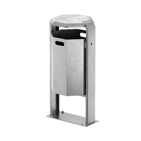Stein HGS HGS afvalbak -City 600- met deksel, om vast te schroeven, zonder asbak, container en standaard zonder verf, staal, thermisch verzinkt, 12684-0101