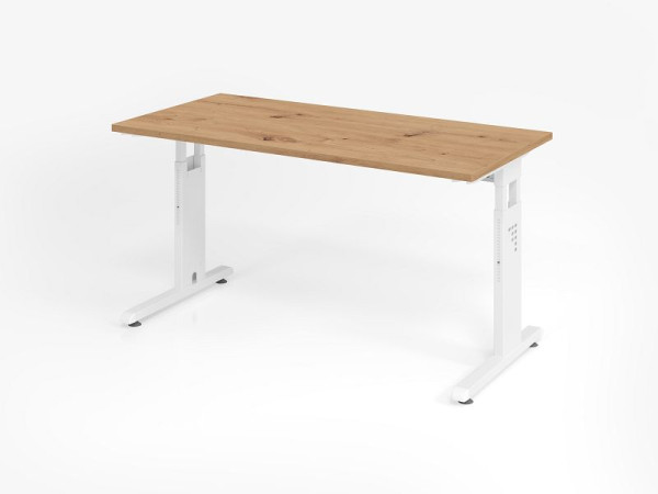 Hammerbacher bureau OS614, 140 x 67 cm, blad: knoestig eiken, 25 mm dik, 2 mm ABS rand, rechthoekige vorm, wit, VOS614/R/W