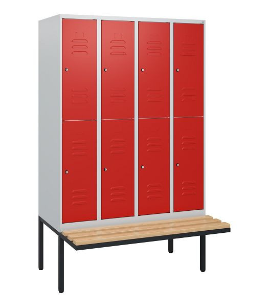 C+P dubbeldekskast Classic PLUS, 4 vakken, 1950x1200x815mm, 7035/3020, cilindersloten, beukenhouten zitlatten, zitting, 0803405-40 S10032