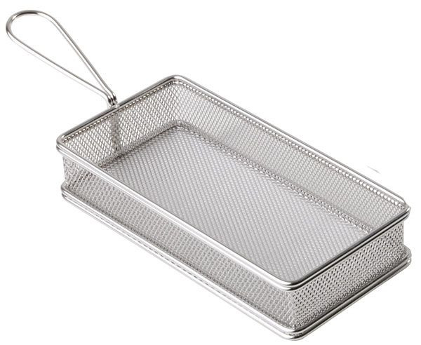 APS serveerfrituurmand, 21,5 x 10,5 cm, hoogte: 4,5 cm, RVS, handvat 9,5 cm, -SNACKHOLDER-, 40610