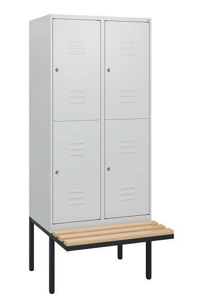C+P dubbeldekskast Classic PLUS, 2 vakken, 1950x800x815mm, 7035/7035, cilindersloten, beukenhouten zitlatten, zitting, 0803405-22 S10039