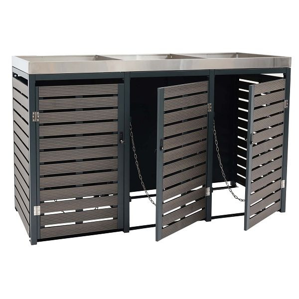 Mendler HWC-K14 3-weg rolcontainer bekleding, rolcontainer met plantenbak, 112x63x78cm WPC RVS 107kg, antraciet, 87616+87617+87618
