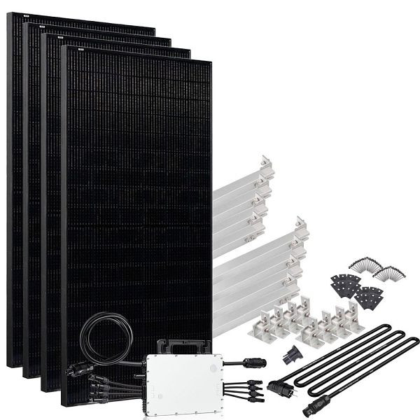 Offgridtec Solar-Direct 1640W HM-1500 zonnesysteem Volledig Zwart Schuko-aansluiting - 5m aansluitkabel - montageset voor plat dak, 4-01-014535-019