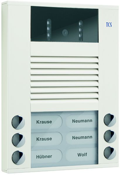 TCS video voordeurstation met 130 graden camera Serie AVE met 6 belknoppen (rechts/links uitgelijnd), AP wit, AVE14063-0018