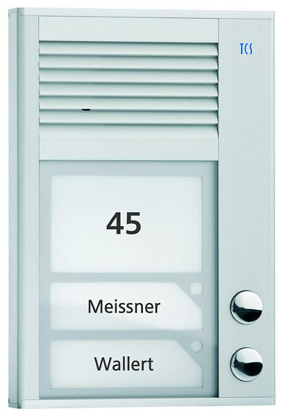 TCS deurbediening audio buitenstation serie PAK 2 beldrukkers (rechts uitgelijnd), opbouw zilver, PAK02-EN