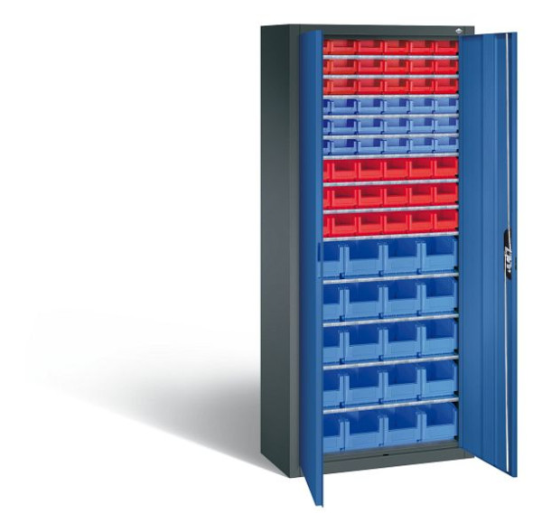 C+P tijdschriftenkast serie 13, H1690xB700xD300mm, kleur: antracietgrijs / gentiaanblauw, verzonken handgreep, 133413-27 S10098