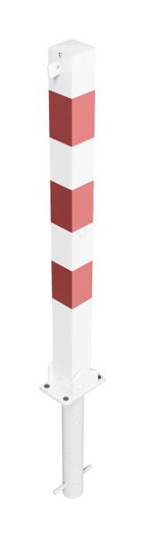 Schake afzetpaal, stalen buis, 70 x 70 mm, opklapbaar, voor hangslot, voor inbouw in beton met grondhuls, wit gecoat, 470UVHB