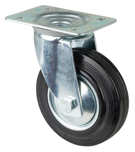 BS rollen transportrol, wielbreedte 37 mm, wiel-Ø 125 mm, draagvermogen 100 kg, zwart rubber, wiellichaam stalen velg, rollager, plaat, LS400.B55.126