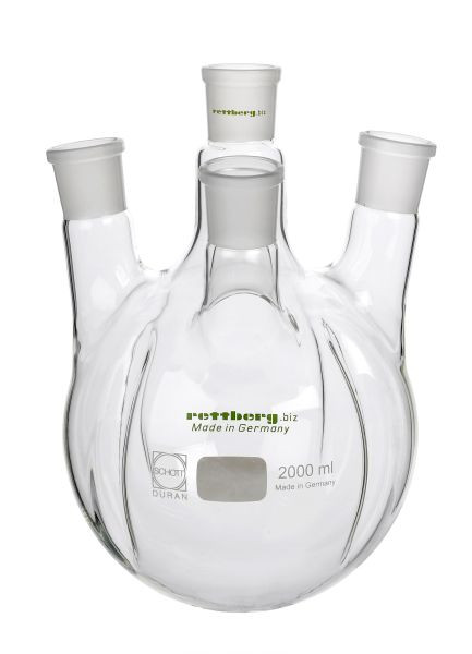 Rettberg 4-halskolf, 20000 ml, met 4 schotten, middenhals NS 45/40, 3x zijhalzen NS 29/32, schuin 7°, borosilicaatglas 3.3, 107000263