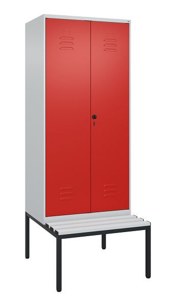 C+P luierkluis Classic PLUS, dubbele locker, 2 vakken, 2120x800x815mm, 7035/3020, draaigrendel, met bank eronder, 0800527-22P S10032