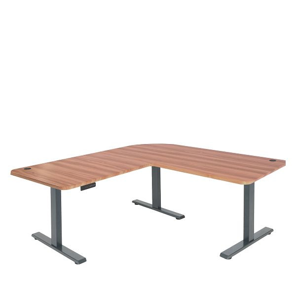Mendler hoekbureau HWC-D40, computerbureau, elektrisch in hoogte verstelbaar 178x178cm 84kg, eiken decor, antracietgrijs, 75754+75749