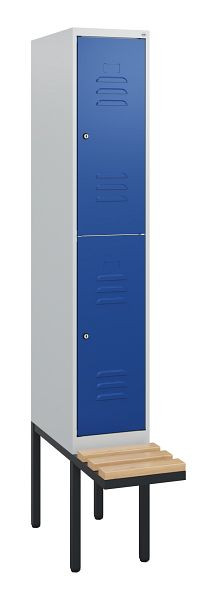 C+P dubbeldekkerkast Classic PLUS, 1950x300x815mm, 7035/5010, cilindersloten, beukenhouten zitlatten, zwevende zitting, 0803405-10 S10033
