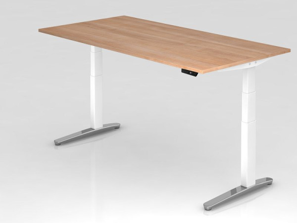 Hammerbacher elektrisch zit-sta bureau 200x100cm walnoot/wit, gepolijst, rechthoekige vorm, VXBHM2E/N/WC