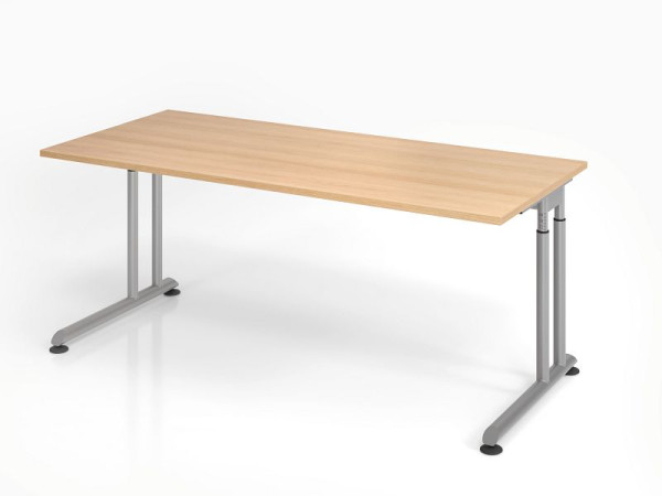 Hammerbacher bureau ZS19, 180 x 80 cm, blad: eikenhout, 25 mm dik, ABS dikke rand, rechthoekige vorm, zilver, VZS19/E/S