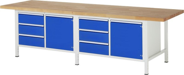 RAU werkbank serie 8000 - frameconstructie (gelast frame), 7 x laden, 2 x deuren, 2 x planken, 3000x840x900 mm, 03-8468A2-309B4S.11