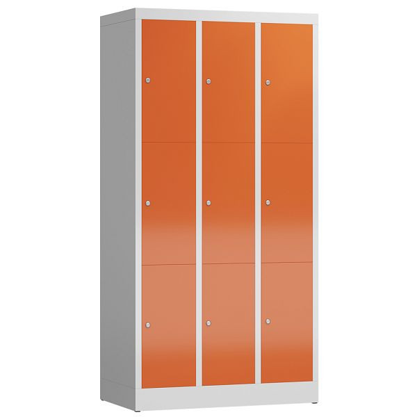 Lüllmann ClassiX lockerkast, 3 compartimenten met elk 3 compartimenten, 1800 x 870 x 500 mm, lichtgrijs/vuurrood, X-520334
