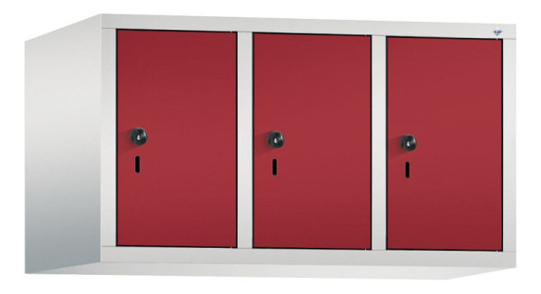 C+P Aufsatz-Garderobenschrank Evolo, 3 Abteile, H500xB900xT500 mm, Lichtgrau/Rubinrot, 48090-30 S10012