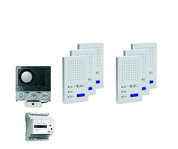 TCS audio:pack installatie voor 6 woonunits, met ingebouwde luidspreker ASI12000 + 6x handsfree speaker ISW3030 + bedieningsapparaat BVS20, PAIF060/004