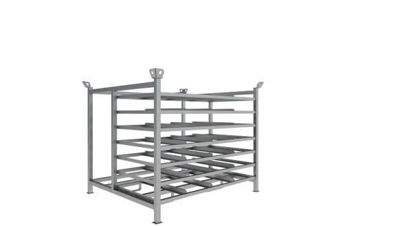 Schake opslag- en transportpallet voor klapbakens voor 28 stuks klapbakens, standpijpen van vierkante buis 40 x 40 mm, 36080-5