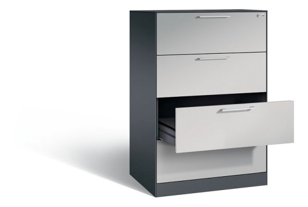 C+P archiefkast Asisto, H1310xB800xD600mm, kleur: zwart grijs/wit aluminium, beugelgreep, 146223-422 S10071