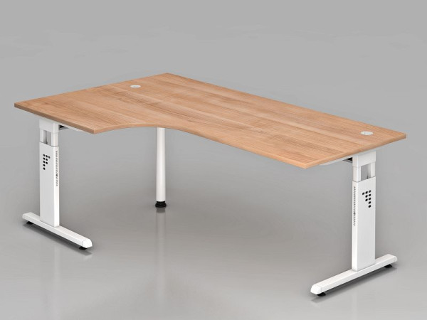 Hammerbacher hoektafel C-poot 200x120cm 90° walnoot/wit, hoekvorm 90°, links of rechts monteerbaar, werkhoogte 65-85 cm, VOS82/N/W