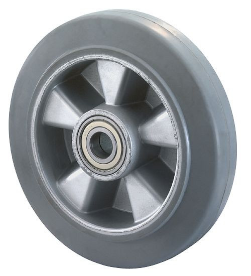 BS Rollen rubberen wiel, wielbreedte 50 mm, wiel-Ø 200 mm, draagvermogen 450 kg, grijze elastische banden, aluminium wiellichaam, kogellagers, B83.200