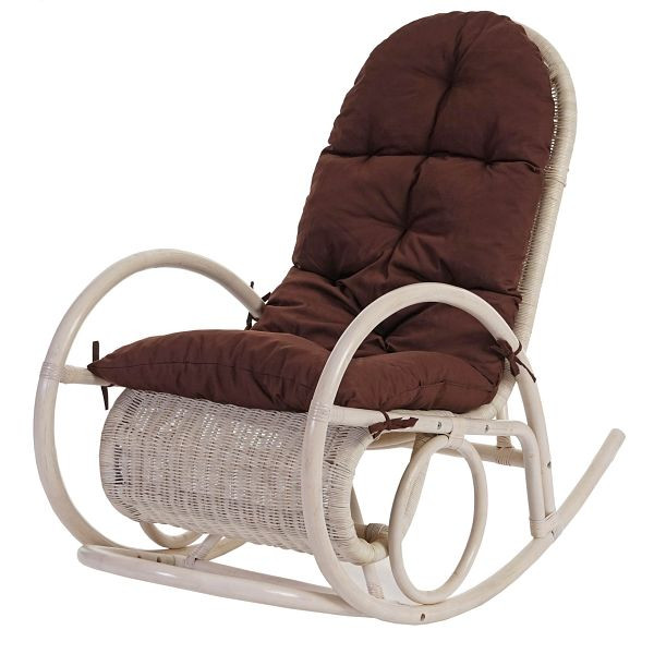 Mendler schommelstoel Esmeraldas, schommelstoel rotan stoel, wit, pad bruin, 48195