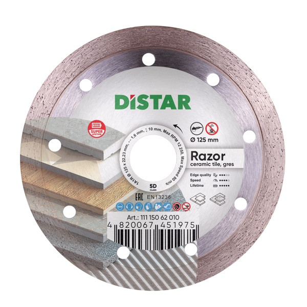 Distar diamantdoorslijpschijf 1A1R 125 Razor, voor keramische tegels, porselein en natuursteen, 11115062010